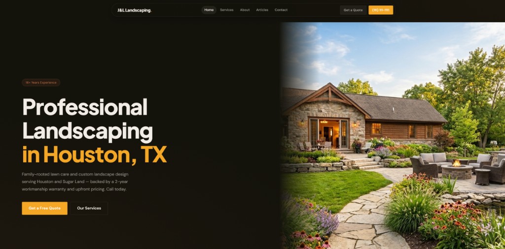 J&L Landscaping sample client website on desktop