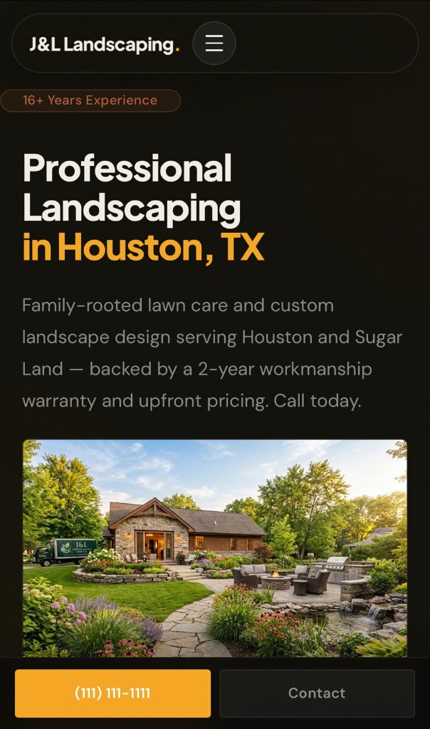 J&L Landscaping sample client website on mobile